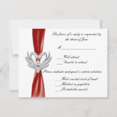 Red Ribbon Silver Swans Response Card RSVP Karte (Vorderseite)