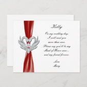 Red Ribbon Silver Swans Trauzeugin Card Einladung (Vorne/Hinten)