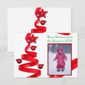 Red Ribbon Tree mit Foto - 3x5 Weihnachtskarte Einladung (Vorne/Hinten)