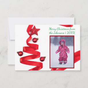 Red Ribbon Tree mit Foto - 3x5 Weihnachtskarte Einladung