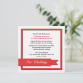 Red Ribbon Wedding Einladung (Stehend Vorderseite)