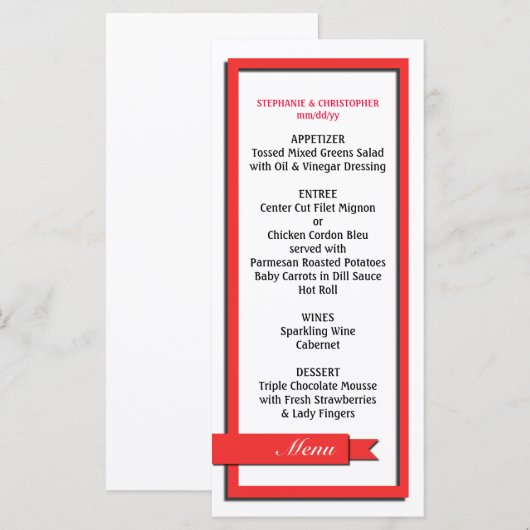 Red Ribbon Wedding Menü / Programm (Vorne/Hinten)