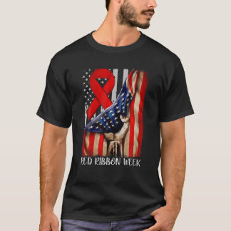 Red Ribbon Week Awareness Vintage American Flag Re T-Shirt