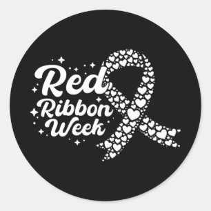 Red Ribbon Week Ribbon Hearts Wear Red Ribbon Awar Runder Aufkleber