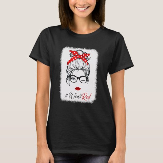 Red Ribbon Week Wink Eye Messy Bun Brillen Just Sa T-Shirt (Vorderseite)