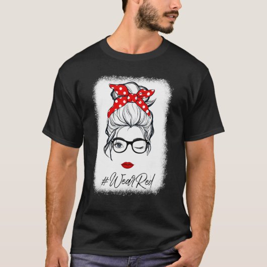 Red Ribbon Week Wink Eye Messy Bun Glasses Just Sa T-Shirt (Vorderseite)