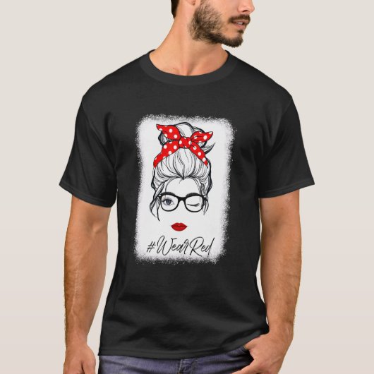 Red Ribbon Week Wink Eye Messy Bun Glasses Just Sa T-Shirt (Vorderseite)