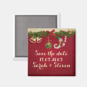 Red Ribbon Weihnachtsschmuck Save the Date Magnet (Vorderseite/Rückseite)