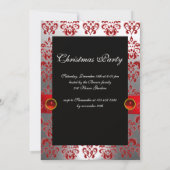 RED RIBBON WHITE BLACK DAMASK HOLIDAY PARTY Ruby Einladung (Rückseite)