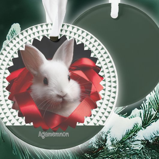 Red ribbon white bunny Christmas Tree Ornament