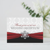 Red Ribbon Winter Wedding Empfang Einladung (Stehend Vorderseite)