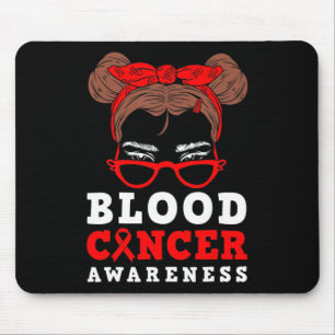 Red Ribbon Woman Messy Hair Blood Cancer Awareness Mousepad