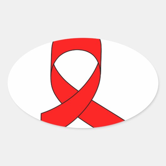 Red Ribbon Zeichnend Ovaler Aufkleber (Vorderseite)