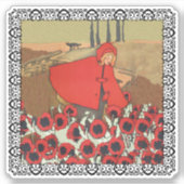Red Riding Hood Field Red Poppies Wolf Gerahmt Aufkleber (Vorderseite)