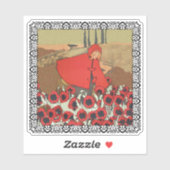 Red Riding Hood Field Red Poppies Wolf Gerahmt Aufkleber (Blatt)