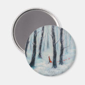 Red Riding Hood-Figur in einem Winterwald Magnet (Vorderseite/Rückseite)