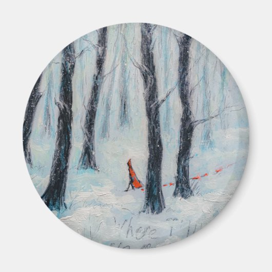 Red Riding Hood-Figur in einem Winterwald Magnet (Vorne)
