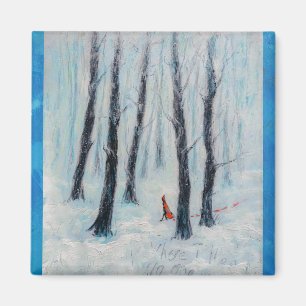 Red Riding Hood-Figur in einem Winterwald Magnet