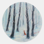 Red Riding Hood-Figur in einem Winterwald Runder Aufkleber (Vorderseite)
