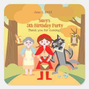 Red Riding Hood Girl Geburtstagsparty Quadratischer Aufkleber
