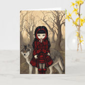 "Red Riding Hood in Herbst" Grußkarte Karte (Gelbe Blume)