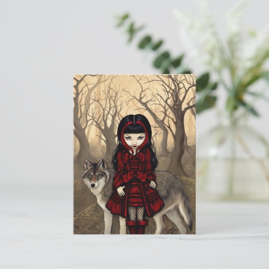 "Red Riding Hood in Herbst" Postkarte (Stehend Vorderseite)
