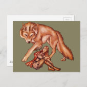 Red Riding Hood mit Wolf Cartoon Zeichnend Postkarte (Vorne/Hinten)