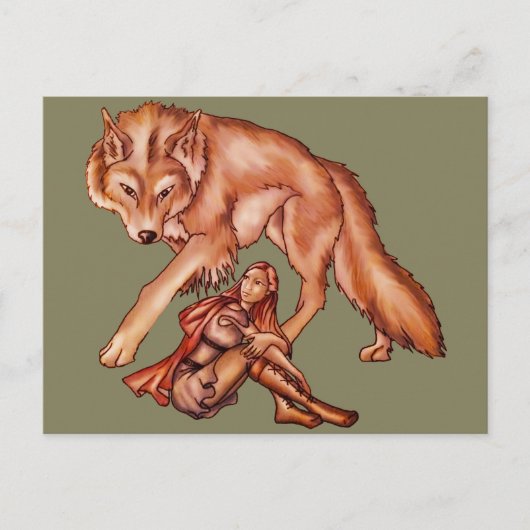 Red Riding Hood mit Wolf Cartoon Zeichnend Postkarte (Vorderseite)