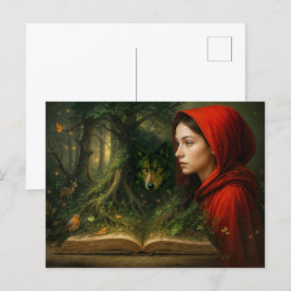 Red Riding Hood trifft Wolf im Wald Feiertagspostkarte