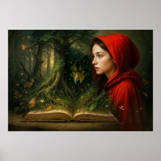 Red Riding Hood trifft Wolf im Wald Poster (Vorne)