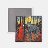 Red Riding Hood trifft Wolf Magnet (Vorderseite/Rückseite)
