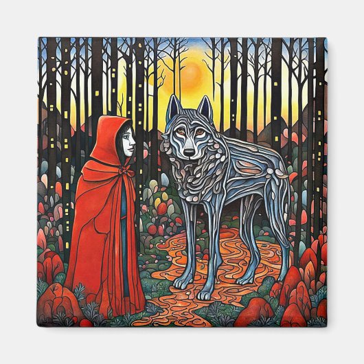 Red Riding Hood trifft Wolf Magnet (Vorne)