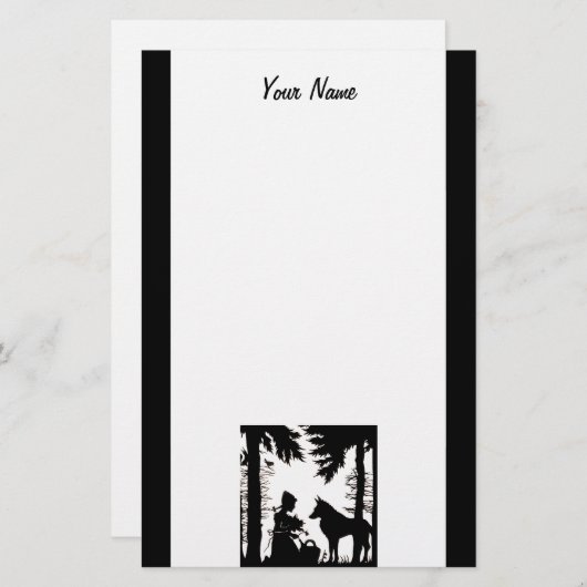 Red Riding Hood Wolf in Schwarz Silhouette auf Wei Briefpapier (Vorne/Hinten)