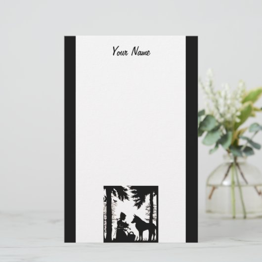 Red Riding Hood Wolf in Schwarz Silhouette auf Wei Briefpapier (Stehend Vorderseite)
