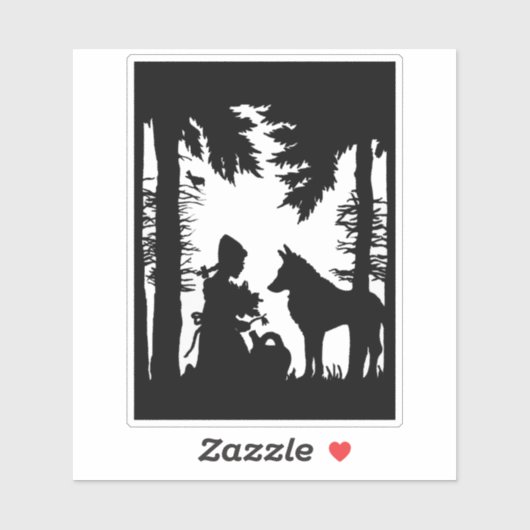 Red Riding Hood Wolf unter Bäumen Schwarze Silhoue Aufkleber (Blatt)