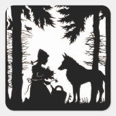 Red Riding Hood Wolf Woods Quadratischer Aufkleber (Vorderseite)