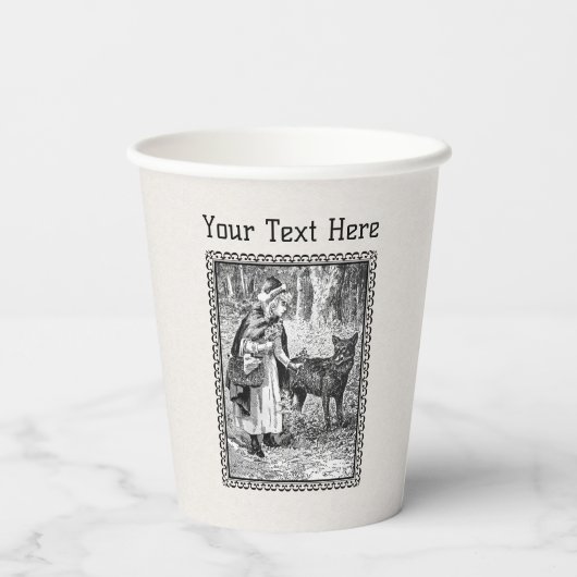 Red Riding Hood Wolf Zeichne Forest Black Frame Pappbecher (Rückseite)