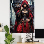 Red Riding Huntress with Wolves Poster (Heimbüro)