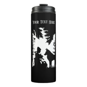Red Riding in Woods Trees Wolf Black Silhouette Thermosbecher
