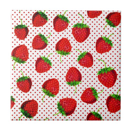 Red Ripe Strawberry and Dots Pattern Fliese (Vorderseite)