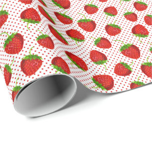 Red Ripe Strawberry and Dots Pattern Geschenkpapier
