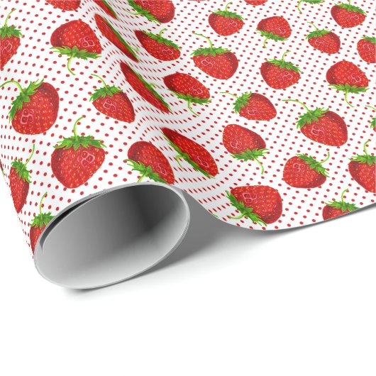 Red Ripe Strawberry and Dots Pattern Geschenkpapier (Rolleneckpunkt)