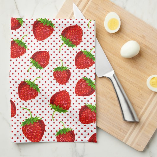 Red Ripe Strawberry and Dots Pattern Geschirrtuch (Viertel Falte)
