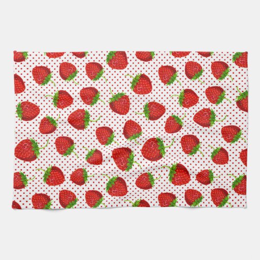 Red Ripe Strawberry and Dots Pattern Geschirrtuch (Horizontal)