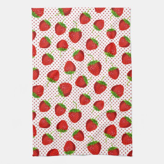 Red Ripe Strawberry and Dots Pattern Geschirrtuch (Vertikal)