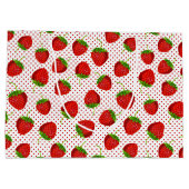 Red Ripe Strawberry and Dots Pattern Große Geschenktüte (Rückseite)