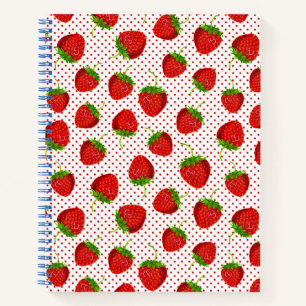 Red Ripe Strawberry and Dots Pattern Journal Notizblock