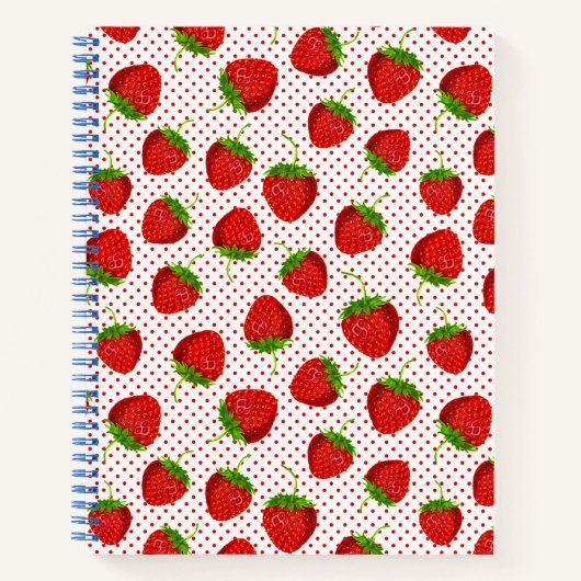 Red Ripe Strawberry and Dots Pattern Journal Notizblock (Vorderseite)