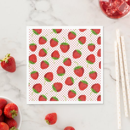 Red Ripe Strawberry and Dots Pattern Serviette (Beispiel)