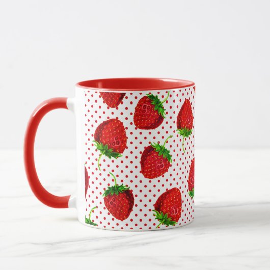 Red Ripe Strawberry and Dots Pattern Tasse (Links)